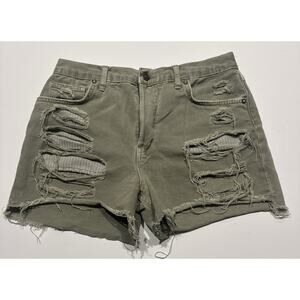 We The Free People Denim Cut Off Shorts Women Size 30 Green Distressed High Rise